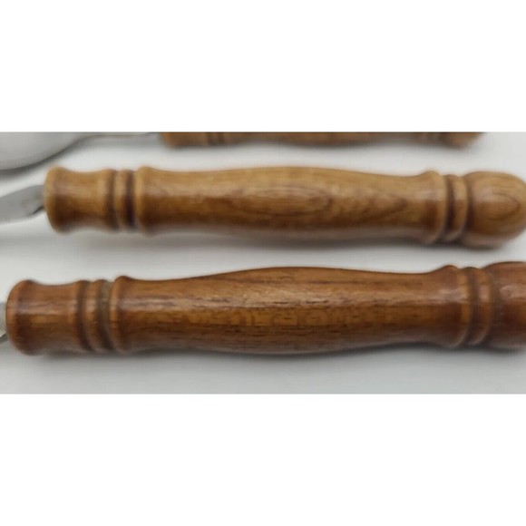 Stainless Steel Flatware Wood Handles Taiwan Lot of 12 Silverware Fork Spoon - Picture 9 of 9